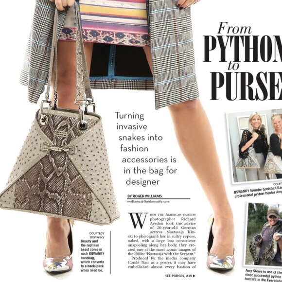 BSWANKY Sophie Python Convertible Backpack/Purse Gray w/silver accents_Like New - Picture 2 of 13